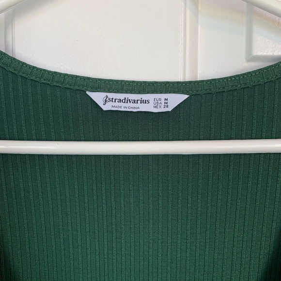 Stradivarius Green Ribbed Long Sleeve Dress - Picture 5 of 5